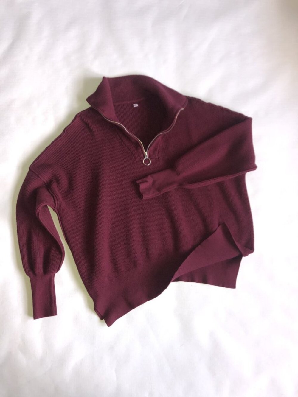 Vtg Women's Casual Dark Red Sweater 1/4 Zipper Long Sleeves, Small